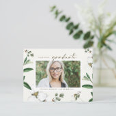  Waterverf Witte Bloemen Foto Afstuderen Aankondigingskaart (Staand voorkant)