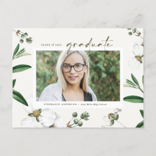  Waterverf Witte Bloemen Foto Afstuderen Uitnodiging Briefkaart