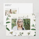 Waterverf Witte Bloemen Foto Afstuderen Uitnodiging Briefkaart (Voorkant / Achterkant)