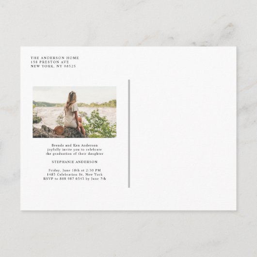  Waterverf Witte Bloemen Foto Afstuderen Uitnodiging Briefkaart (Achterkant)