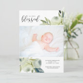 Waterverf Witte Bloemen Foto Geboorte Aankondiging (Staand voorkant)