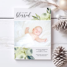 Waterverf Witte Bloemen Foto Geboorte Aankondiging