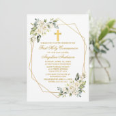 Waterverf Witte Bloemen Geo Lijst Gouden Communie Kaart (Staand voorkant)