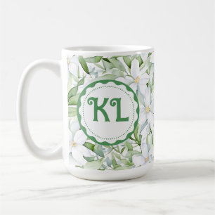  Waterverf witte bloemen gepersonaliseerd Koffiemok