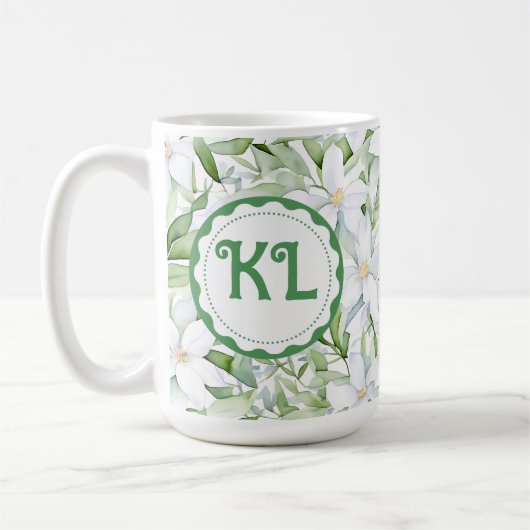Waterverf witte bloemen gepersonaliseerd Koffiemok (Links)