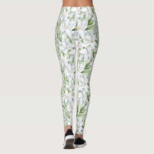 Waterverf witte bloemen gepersonaliseerd Leggings (Achterkant)