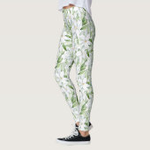 Waterverf witte bloemen gepersonaliseerd Leggings (Links)