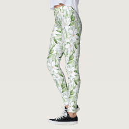  Waterverf witte bloemen gepersonaliseerd Leggings