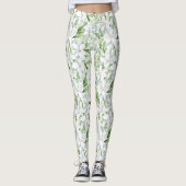  Waterverf witte bloemen gepersonaliseerd Leggings (Voorkant)