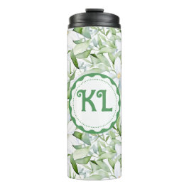  Waterverf witte bloemen gepersonaliseerd Thermosbeker