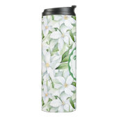 Waterverf witte bloemen gepersonaliseerd Thermosbeker (Gedraaid links)