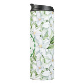 Waterverf witte bloemen gepersonaliseerd Thermosbeker (Geroteerd rechts)