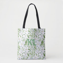  Waterverf witte bloemen gepersonaliseerd Tote Bag
