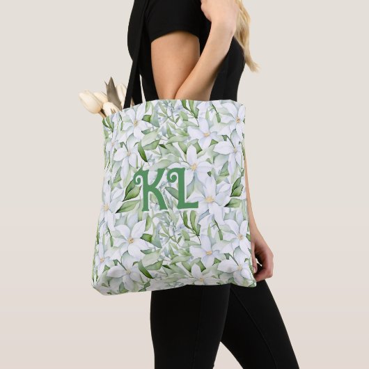  Waterverf witte bloemen gepersonaliseerd Tote Bag (Dichtbij)