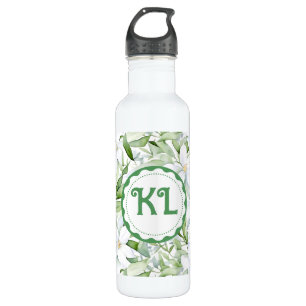  Waterverf witte bloemen gepersonaliseerd Waterfles