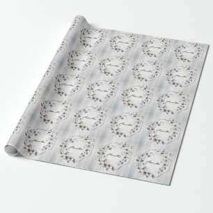 Waterverf Witte Bloemen Gouden Frame Zilver Teal Cadeaupapier
