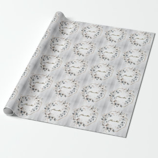 Waterverf Witte Bloemen Gouden Frame Zilver Teal Cadeaupapier