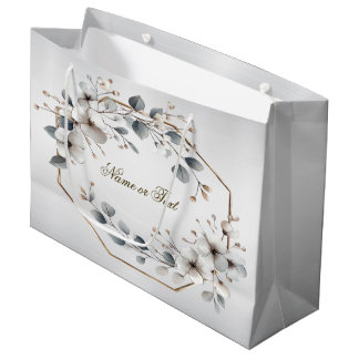 Waterverf Witte Bloemen Gouden Frame Zilver Teal Groot Cadeauzakje