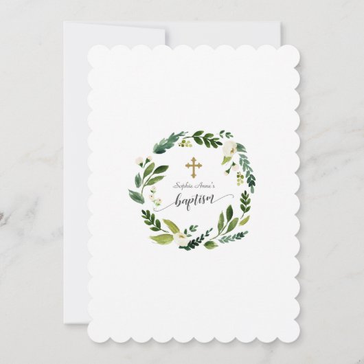 Waterverf Witte Bloemen Gouden Kruis Meisje Doop Kaart (Achterkant)