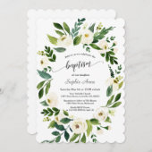 Waterverf Witte Bloemen Gouden Kruis Meisje Doop Kaart (Voorkant / Achterkant)