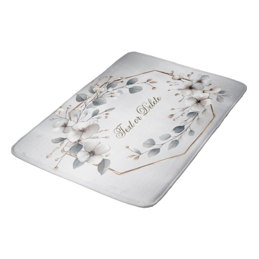Waterverf Witte Bloemen Gouden Lijst Zilver Blauwg Badmat (Gekanteld)