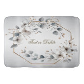 Waterverf Witte Bloemen Gouden Lijst Zilver Blauwg Badmat (Voorkant)