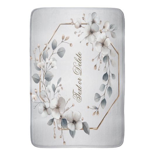 Waterverf Witte Bloemen Gouden Lijst Zilver Blauwg Badmat (Voorkant Verticaal)