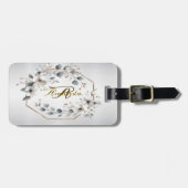 Waterverf Witte Bloemen Gouden Lijst Zilver Blauwg Bagagelabel (Voorkant horizontaal)