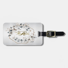 Waterverf Witte Bloemen Gouden Lijst Zilver Blauwg Bagagelabel