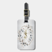 Waterverf Witte Bloemen Gouden Lijst Zilver Blauwg Bagagelabel (Voorkant verticaal)