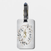 Waterverf Witte Bloemen Gouden Lijst Zilver Blauwg Bagagelabel (Achterkant verticaal)