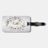 Waterverf Witte Bloemen Gouden Lijst Zilver Blauwg Bagagelabel (Achterkant horizontaal)