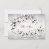 Waterverf Witte Bloemen Gouden Lijst Zilver Blauwg Bedankkaart (Voorkant)