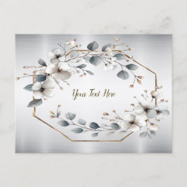 Waterverf Witte Bloemen Gouden Lijst Zilver Blauwg Briefkaart