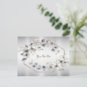 Waterverf Witte Bloemen Gouden Lijst Zilver Blauwg Briefkaart (Staand voorkant)