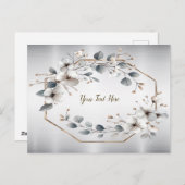 Waterverf Witte Bloemen Gouden Lijst Zilver Blauwg Briefkaart (Voorkant / Achterkant)
