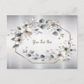 Waterverf Witte Bloemen Gouden Lijst Zilver Blauwg Briefkaart (Voorkant)