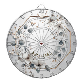 Waterverf Witte Bloemen Gouden Lijst Zilver Blauwg Dartbord