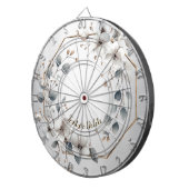 Waterverf Witte Bloemen Gouden Lijst Zilver Blauwg Dartbord (Voorkant Rechts)