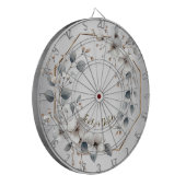 Waterverf Witte Bloemen Gouden Lijst Zilver Blauwg Dartbord (Voorkant Links)