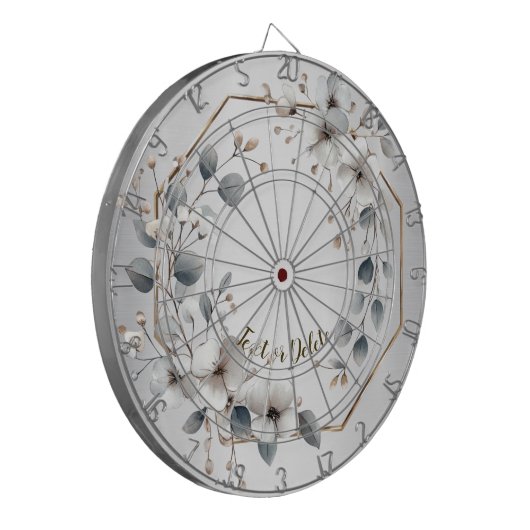 Waterverf Witte Bloemen Gouden Lijst Zilver Blauwg Dartbord (Voorkant Links)