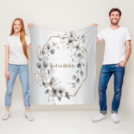 Waterverf Witte Bloemen Gouden Lijst Zilver Blauwg Fleece Deken