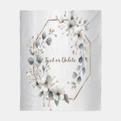 Waterverf Witte Bloemen Gouden Lijst Zilver Blauwg Fleece Deken (Voorkant)