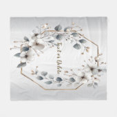 Waterverf Witte Bloemen Gouden Lijst Zilver Blauwg Fleece Deken (Voorkant (Horizontaal))