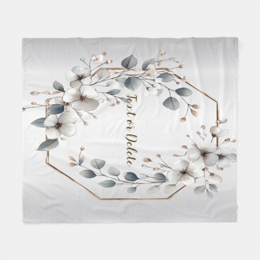 Waterverf Witte Bloemen Gouden Lijst Zilver Blauwg Fleece Deken (Voorkant (Horizontaal))