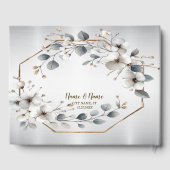 Waterverf Witte Bloemen Gouden Lijst Zilver Blauwg Gastenboek (Achterkant)