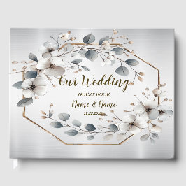 Waterverf Witte Bloemen Gouden Lijst Zilver Blauwg Gastenboek