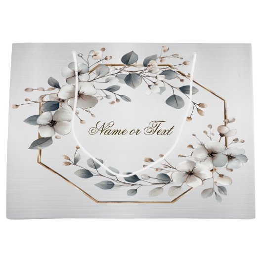 Waterverf Witte Bloemen Gouden Lijst Zilver Blauwg Groot Cadeauzakje (Voorkant)