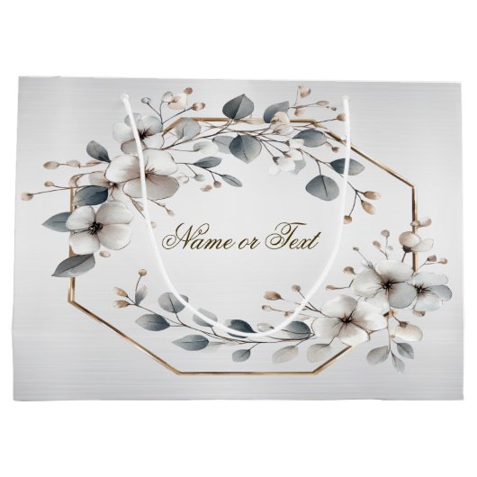 Waterverf Witte Bloemen Gouden Lijst Zilver Blauwg Groot Cadeauzakje (Achterkant)