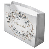 Waterverf Witte Bloemen Gouden Lijst Zilver Blauwg Groot Cadeauzakje (Achterkant Gekanteld)